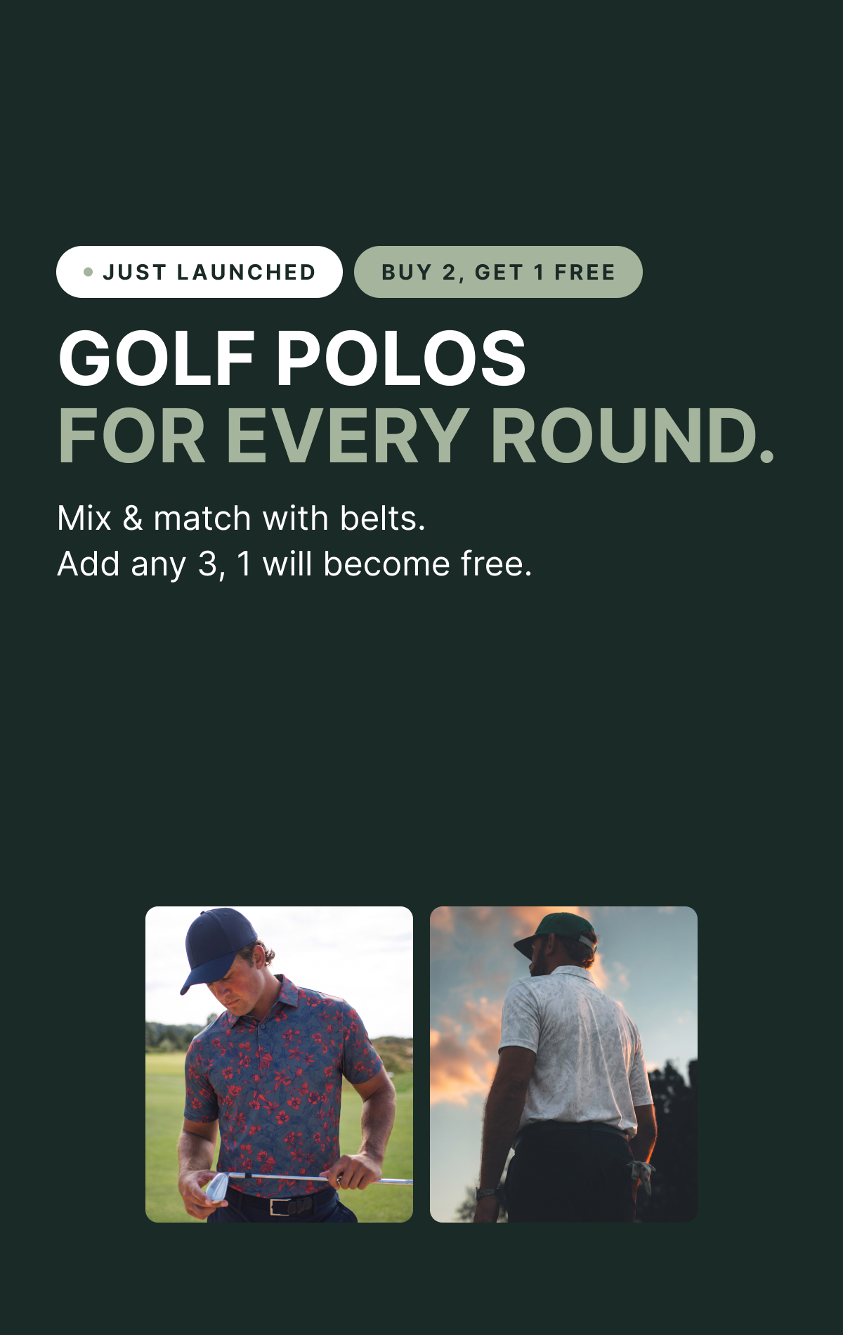 Golf polos for every round: buy 2, get 1 free, mix and match with belts