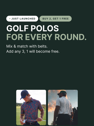Golf polos for every round: buy 2, get 1 free, mix and match with belts